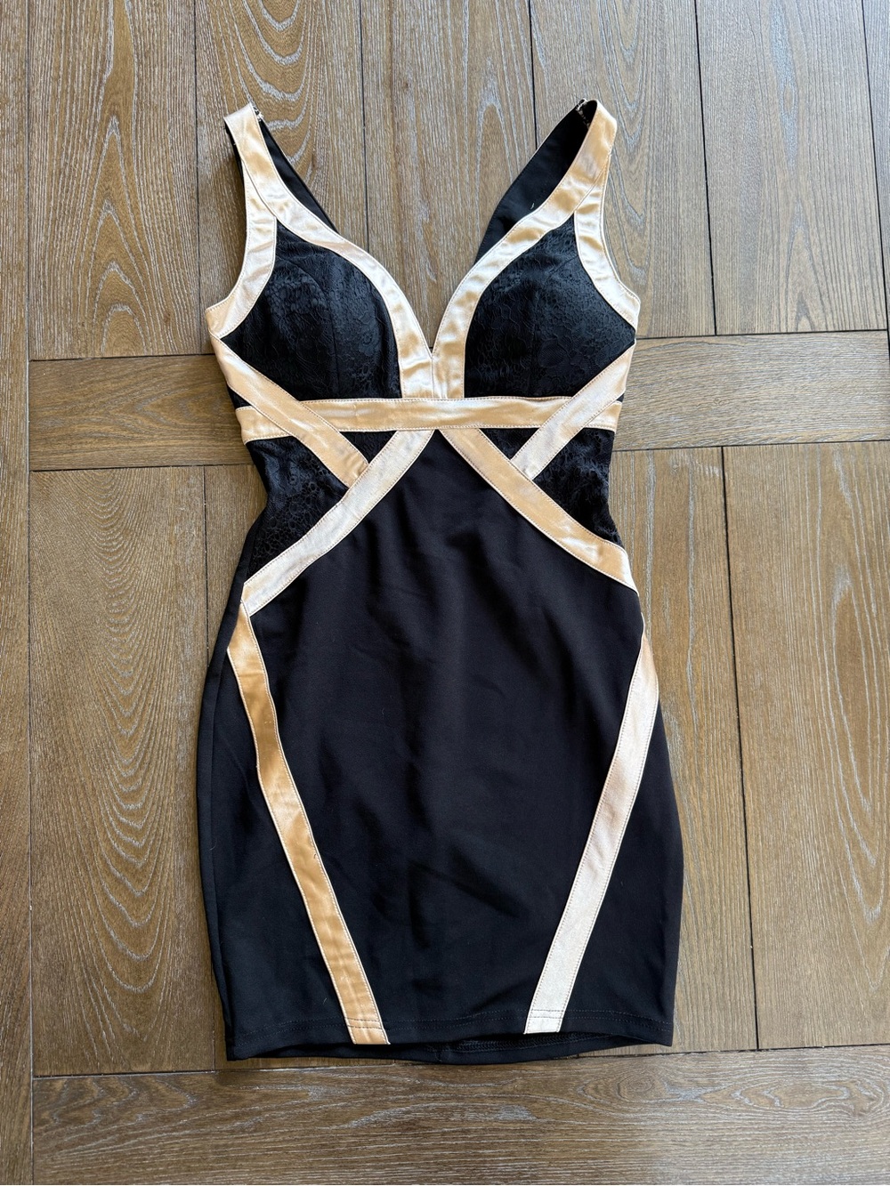 Papaya Black Dress with Cream Accent Trim